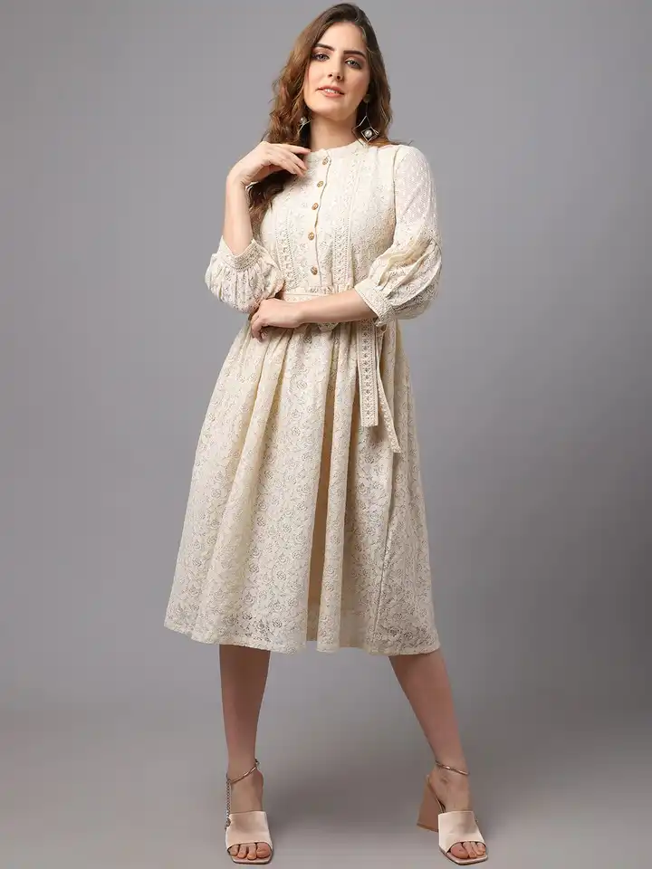 Buy Tulsattva Off White Midi Dress - Dresses for Women 19628870 | Myntra