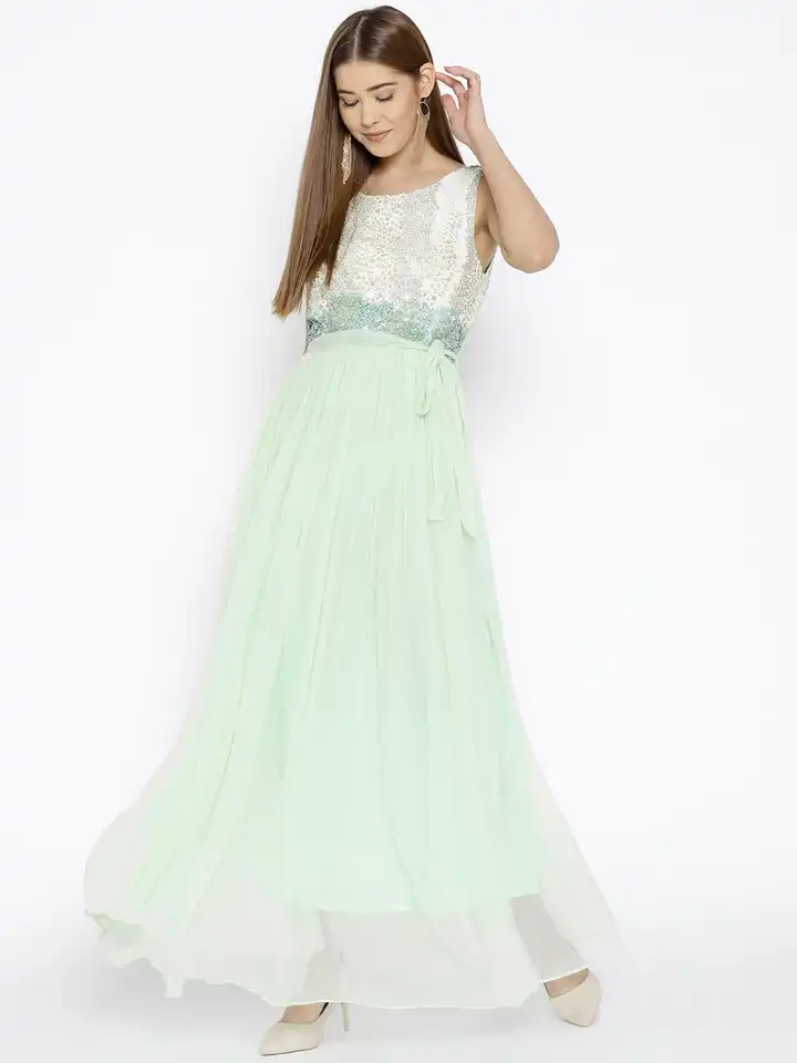 slim fit dress slacks Label RITU KUMAR Emerald Melony Long Dress