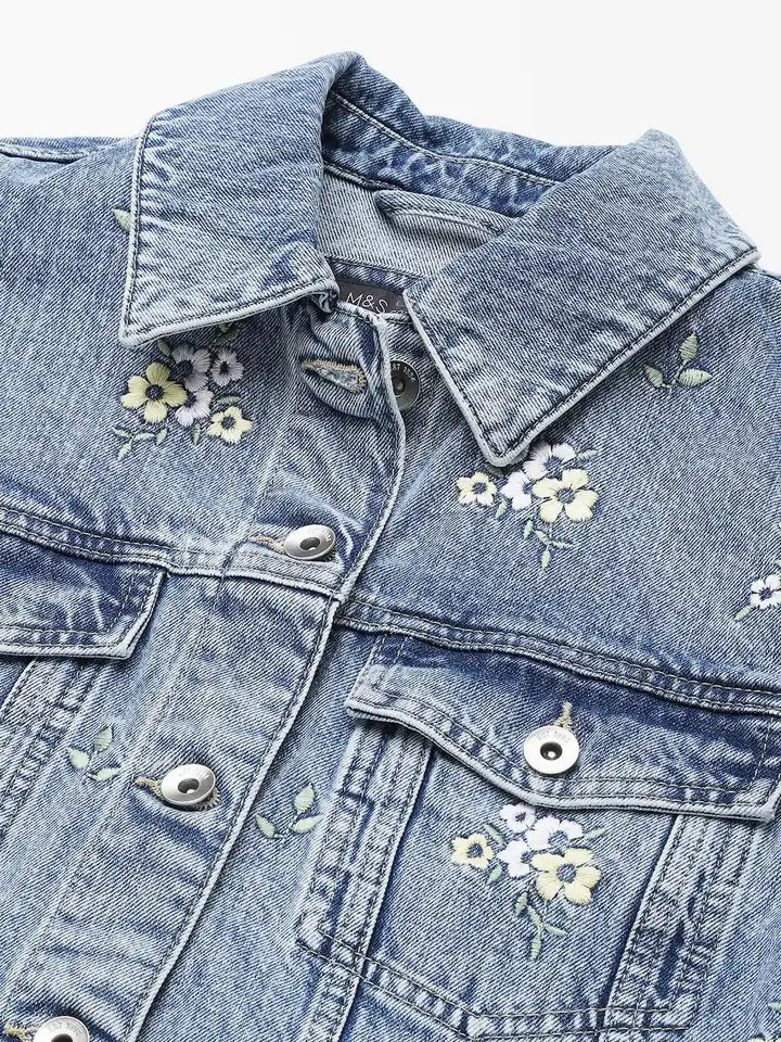 Buy Marks & Spencer Women Blue Floral Denim Jacket with