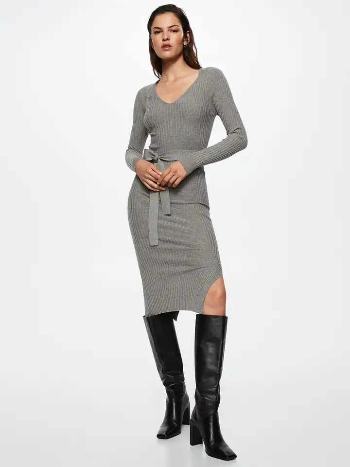 open lace back dress Taupe Ribbed Knit Dress Set
