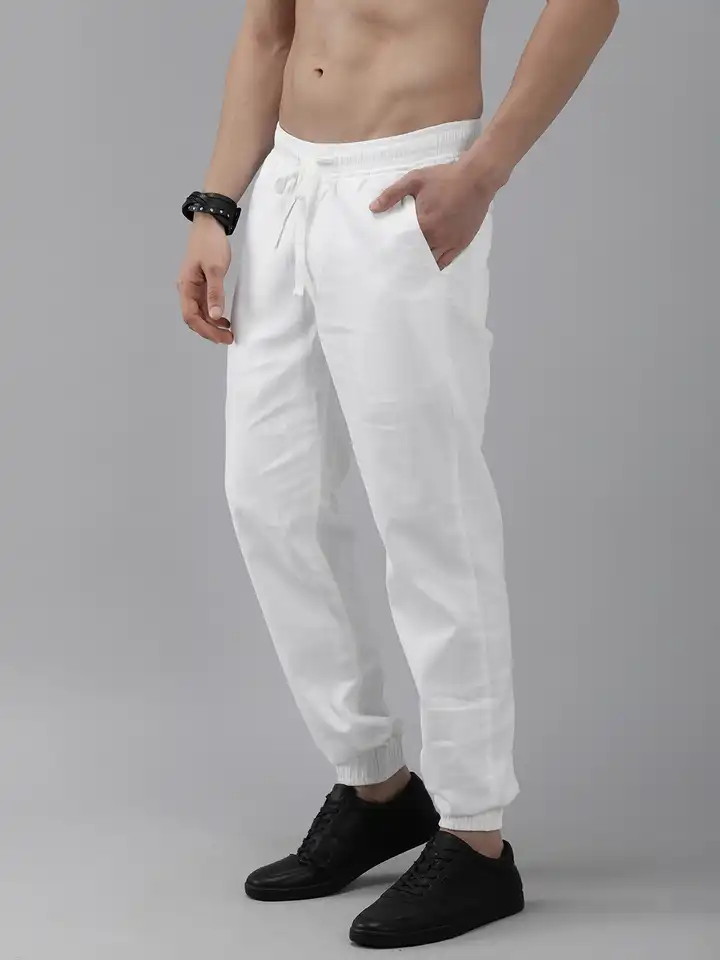 Buy Roadster Men White Solid Slim Fit Pure Cotton Casual Joggers