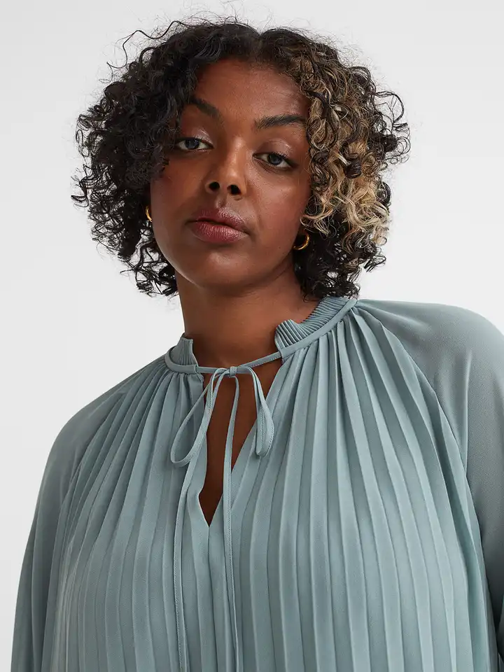 Buy H&M Women Turquoise Blue Pleated Chiffon Blouse - Tops for