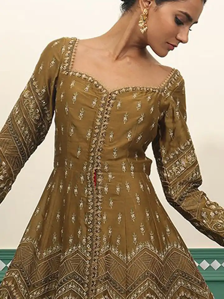 green emerald velvet dress One-Side Pleated Embroidered Dress  Samant Chauhan