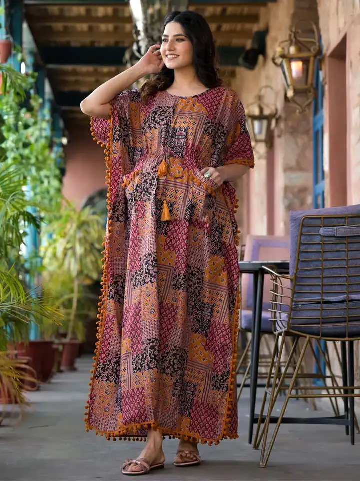 Buy Aujjessa Ethnic Motifs Printed Batwing Sleeve Maternity Kaftan Maxi  Dress - Dresses for Women 30693609 | Myntra