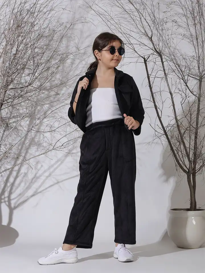 Long Coat Pant Girls Black Dress Jacket NEUDIS Girls Black Solid Jacket With Trousers Long Coat Pant Girls Black Dress Jacket NEUDIS Girls Black Solid Jacket With Trousers
