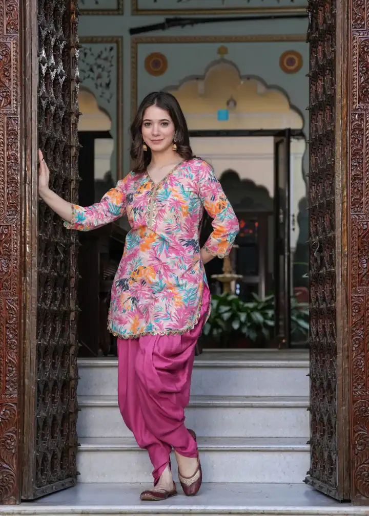 chinese dress ladies Pink and Gold Rayon Kurta for Stylish Looks main image 0