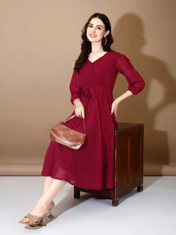 Buy YOYO Fashion Georgette A-Line Midi Dress - Dresses for Women 30301057 |  Myntra