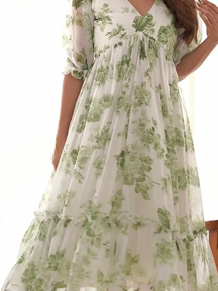 Buy BAESD Women Floral Printed V-Neck Puff Sleeves Corset Midi Dress -  Dresses for Women 32149241 | Myntra