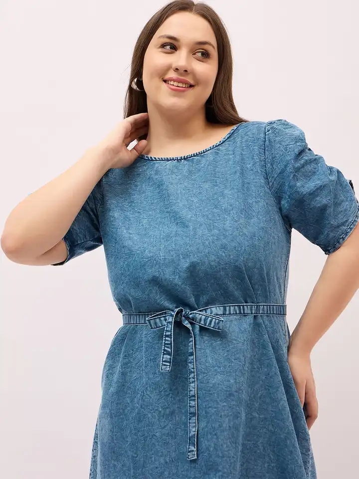 white christmas dresses The Curve-Loving Denim Mini Dress S / Dark Indigo / Contemporary main image 1