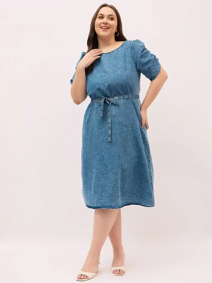 Buy DressBerry Curve Denim A-Line Midi Dress - Dresses for Women 31650513 |  Myntra