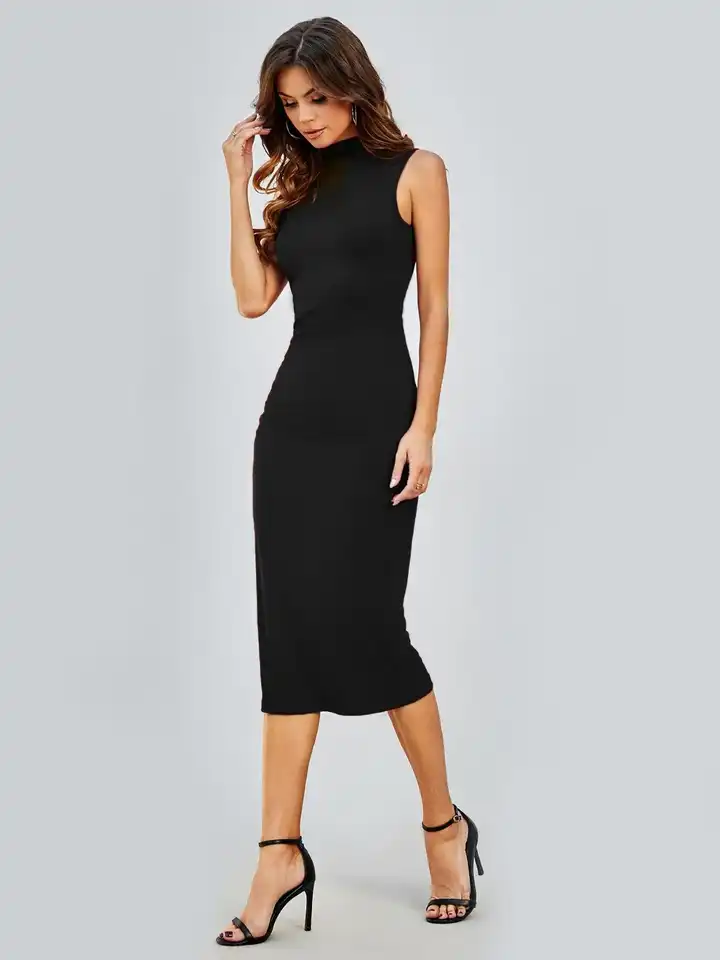 bodycon dress long for women 251P4552 Bodycon Assyemtric long sleeves Black PROM Dress