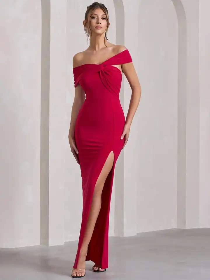 chinese dress ladies Off-Shoulder High Slit Bodycon Maxi Dress – Charming Charlie