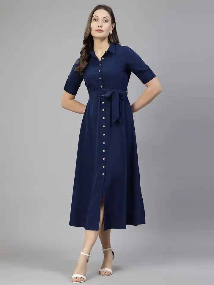 Buy aayu Women Roll-Up Sleeves Opaque Casual Shirt Midi Dress - Dresses for  Women 31740849