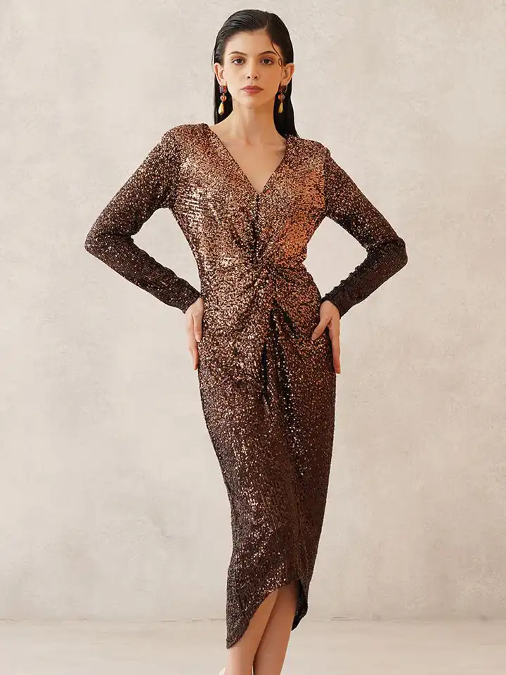knee length dresses for ladies Iliana White Pearl Chain Embellished Midi Dress main image 1