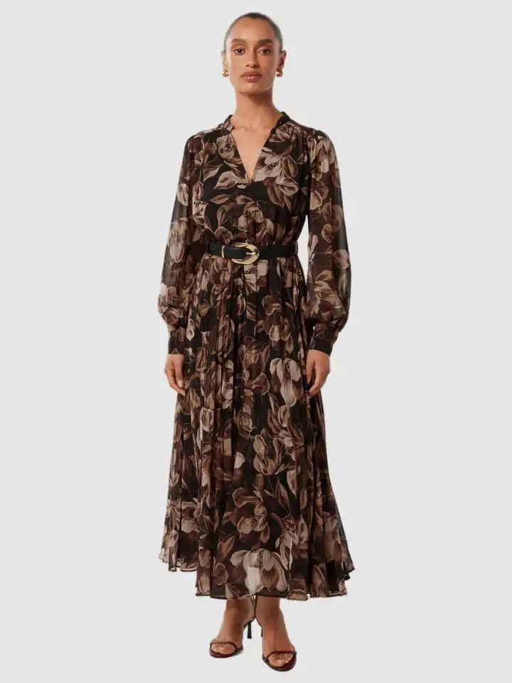 Buy Forever New Floral Print Bishop Sleeve A-Line Midi Dress - Dresses for  Women 31799966 | Myntra