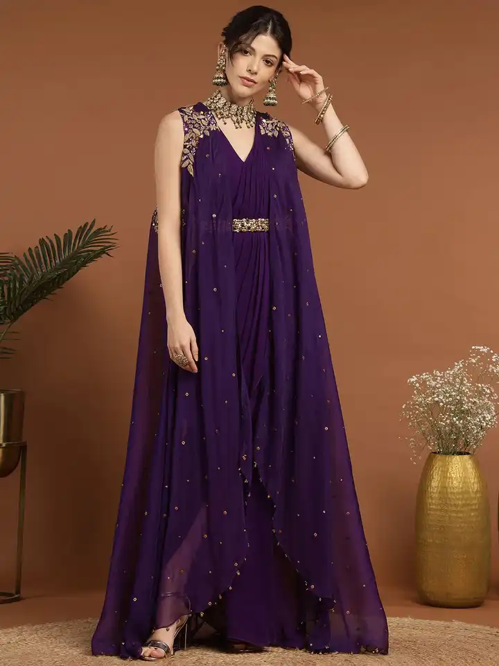 chinese dress ladies Asymmetric Crepe Georgette Dress by Tony Ward – Elilhaam main image 0