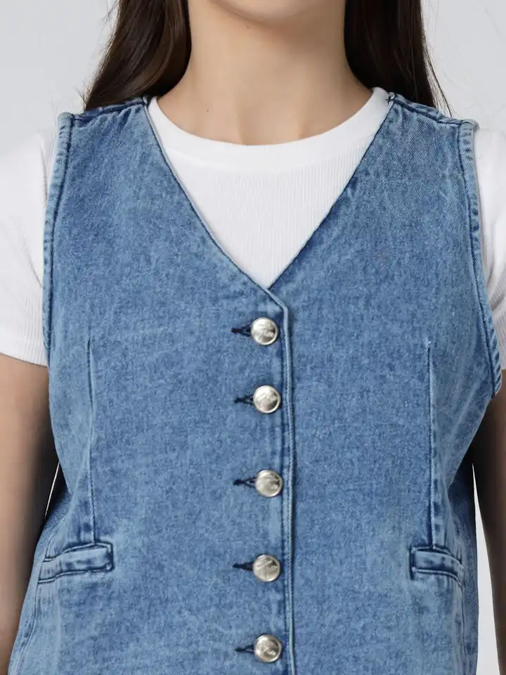 Buy COSMIC TRIO V-Neck Pure Cotton Denim Waistcoat - Waistcoat for