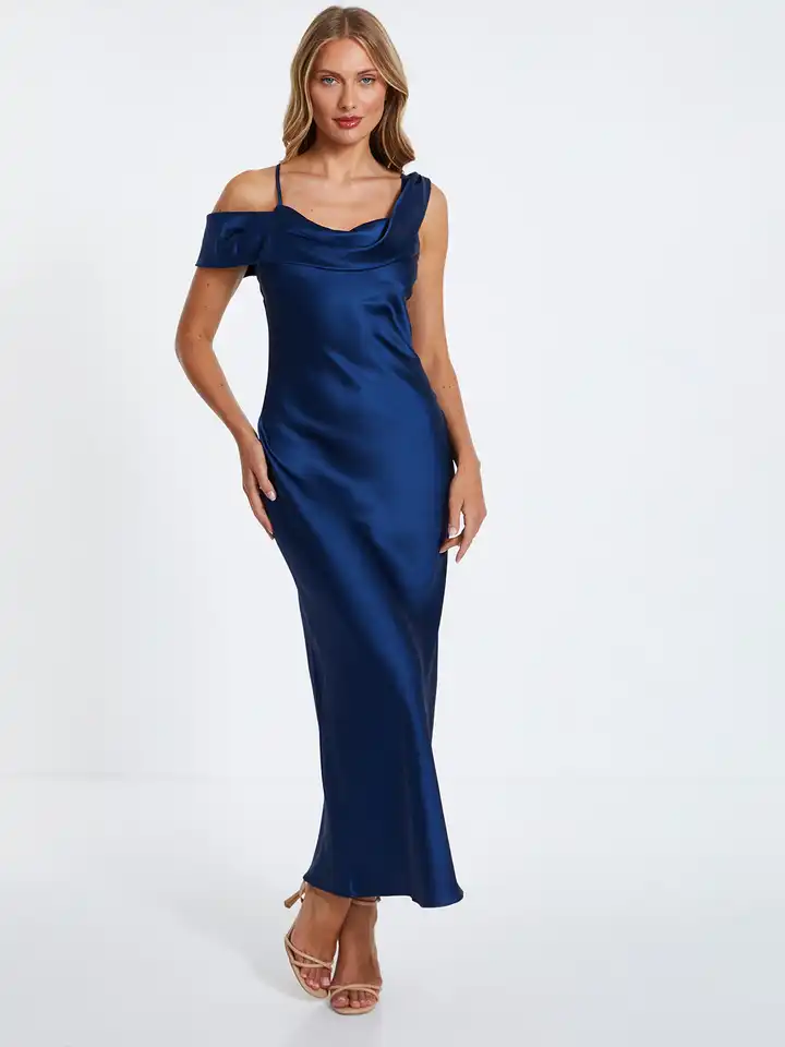 navy blue dress for baby girl Blue Quiz Petite Asymmetric Cowl Neck Maxi Dress main image 1