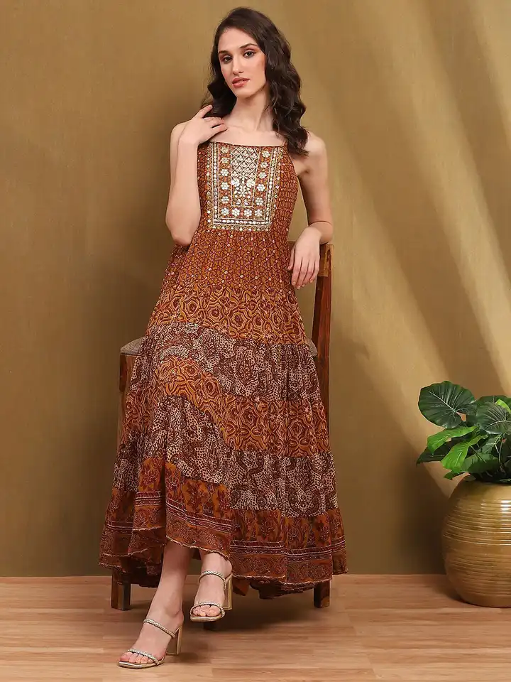 chinese dress ladies Buy BIBA Women Printed Maxi Fit and Flare Mix and Match Dress (Festive  1949_Gold Yellow_42) at Amazon.in