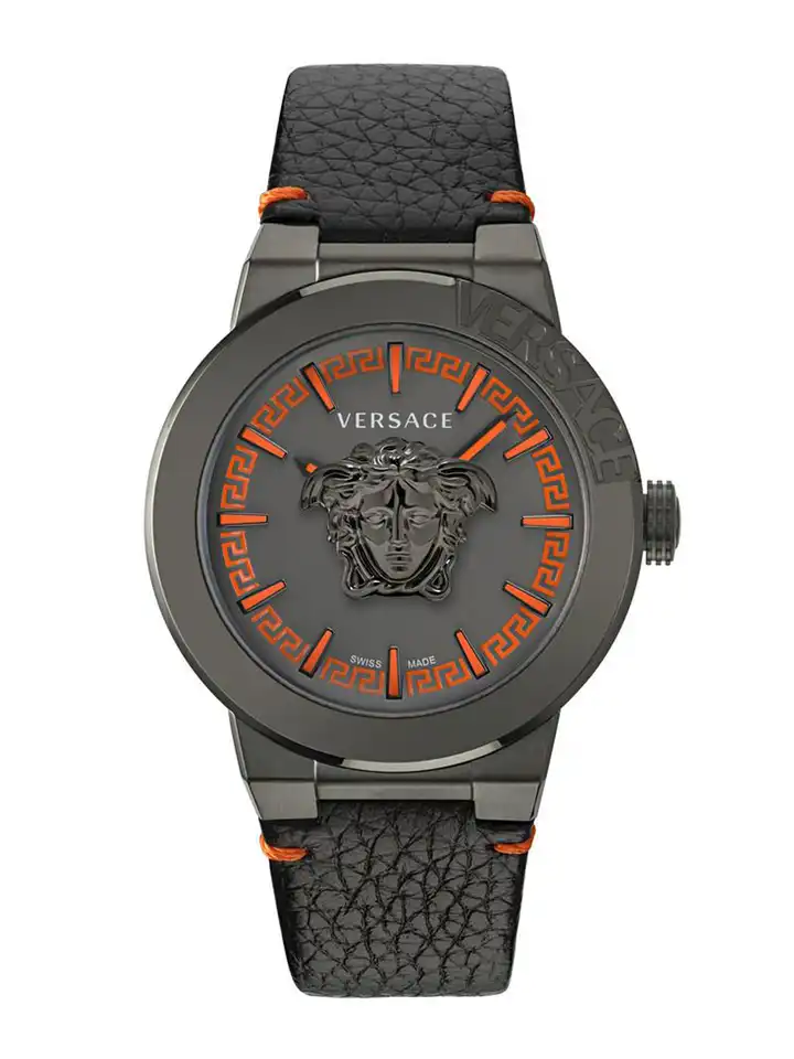Buy Versace Men Brass Embellished Dial & Leather Straps Analogue
