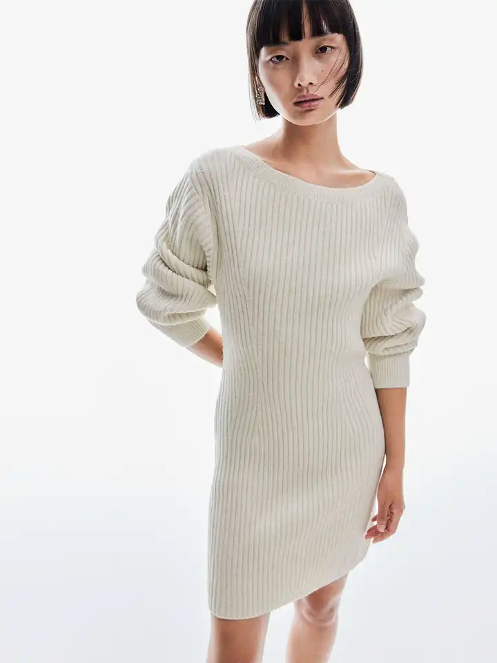 h&m knitted dress Ladies - Gray Melange Rib-Knit - Size: M sleeveless dress in a soft rib knit with a round neckline H&M Rib-Knit Dress with Flared