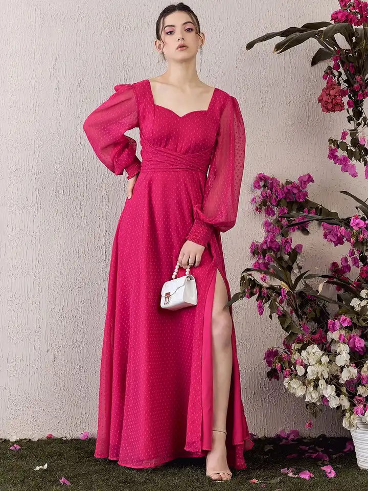 green emerald velvet dress Long Sleeve Square Neck Fit & Flare Midi Dress main image 1