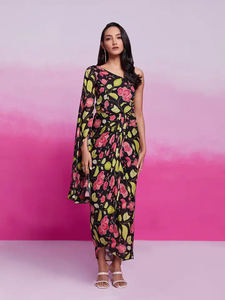 Buy Fusionic Floral Printed One Shoulder Chiffon Maxi Dress - Dresses for  Women 30849084