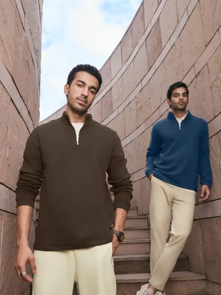 Buy XYXX Men Relaxed Fit Solid Brown IntelliSmooth Pulse Half-Zip