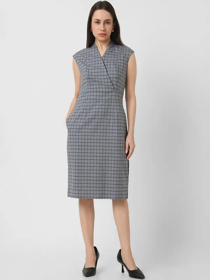 green emerald velvet dress Van Heusen Women's Polyester Blend Modern Knee-Length Dress  (VWDRFRGPZ76117_Brown
