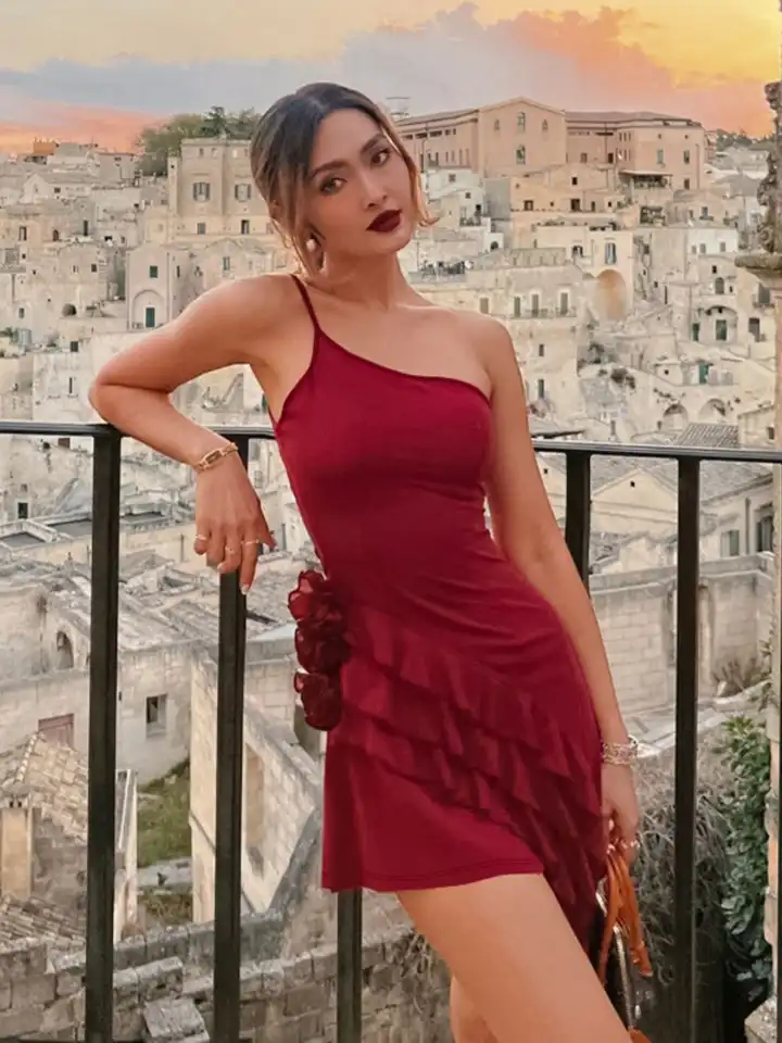 Buy KPOP Solid One-shoulder Sleeveless Ruffle Bodycon Dress - Dresses for  Women 30797699 | Myntra