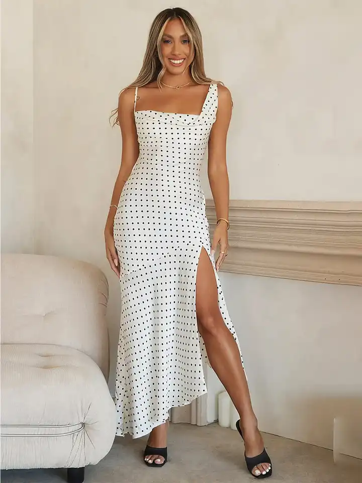 Buy LULU & SKY Shoulder Strap Polka Dot Printed Asymmetric Hemline Sheath  Maxi Dress - Dresses for Women 24889794 | Myntra