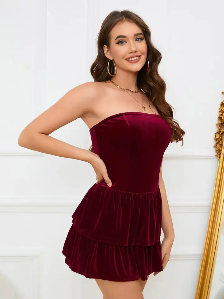 green emerald velvet dress Vaararo Velvet Fit & Flare Mini Dress main image 0