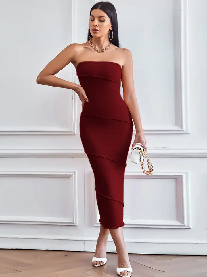 Buy StyleCast Maroon Strapless Bodycon Maxi Dress - Dresses for Women  26963068 | Myntra