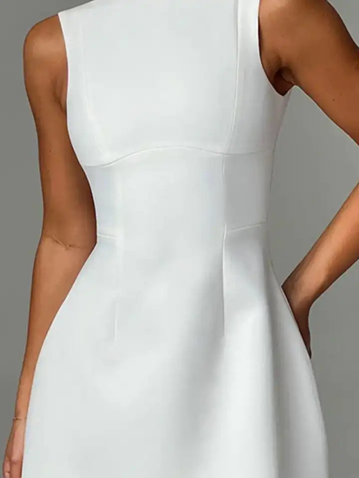 chinese dress ladies Boat Neck Midi Dress – BLANC BASICS main image 1
