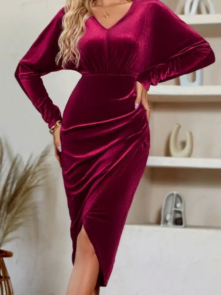 Buy StyleCast Burgundy V-Neck Tulip Bodycon Dress - Dresses for Women  25204668