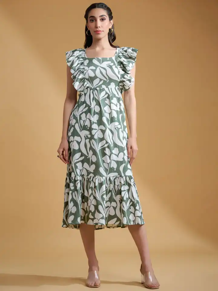 Buy Roadster Women Floral Sleeve Square Neck Calf Length Casual Dresses -  Dresses for Women 33818230 | Myntra