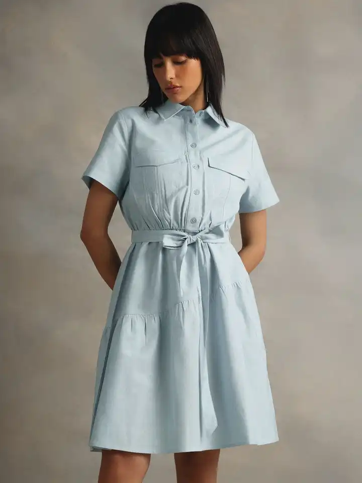 Buy H&M Linen Blend Collared Dress - Dresses for Women 33478788 | Myntra