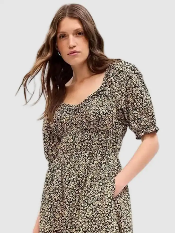 chinese dress ladies GAP Womens Short Sleeve Splitneck Midi Dress Black XS at Amazon Women's  Clothing store