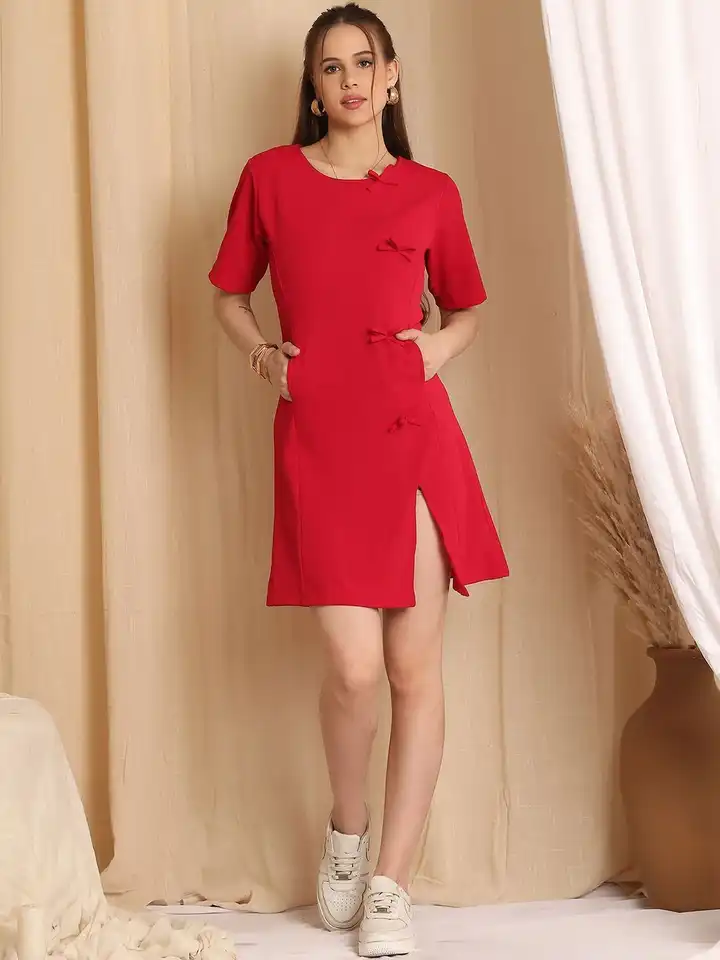 elegant casual red dress Radiant Reverie Red Linen Midi Dress