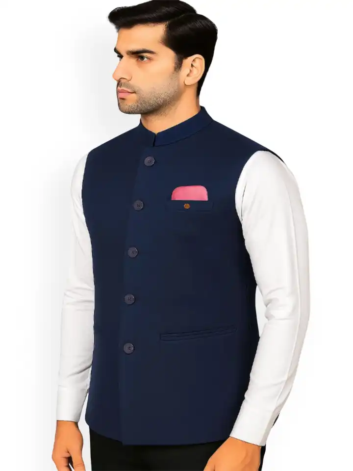 Buy RISANI Men Mandarin Collar Neck Woven Nehru Jacket With Pocket