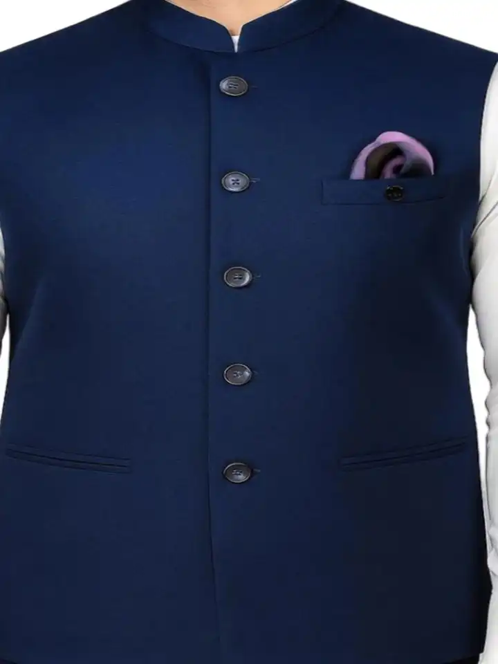 Buy RISANI Men Mandarin Collar Neck Woven Nehru Jacket With Pocket
