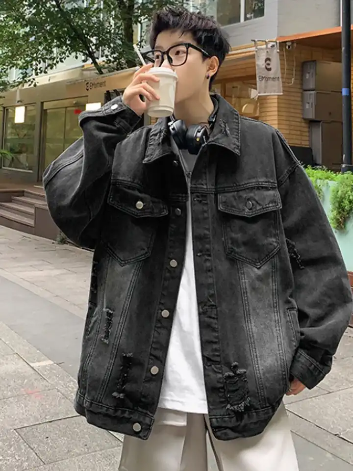 Buy StyleCast Men Spread Collar Washed Denim Jacket - Jackets for