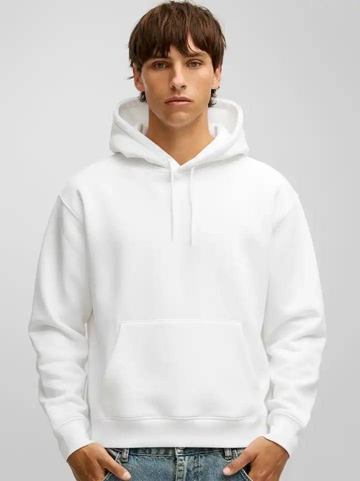 Adidas Hoodie Billig Hoodies Men White Loose Fit Hoodie Size: XL H&M