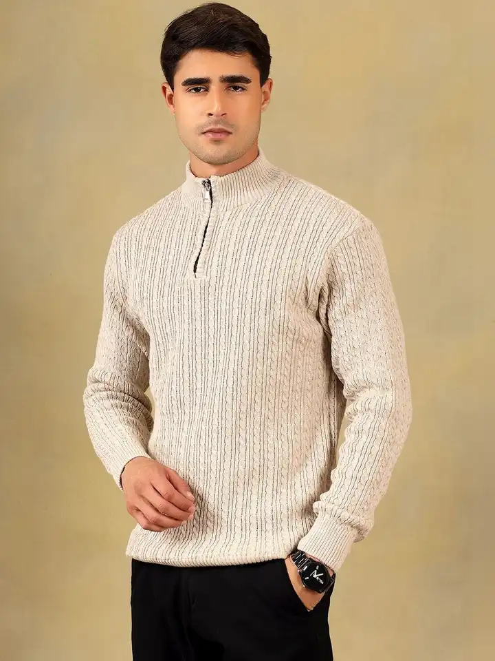 Buy The Roadster Lifestyle Co Cable Knit High Neck Zipper Sweater