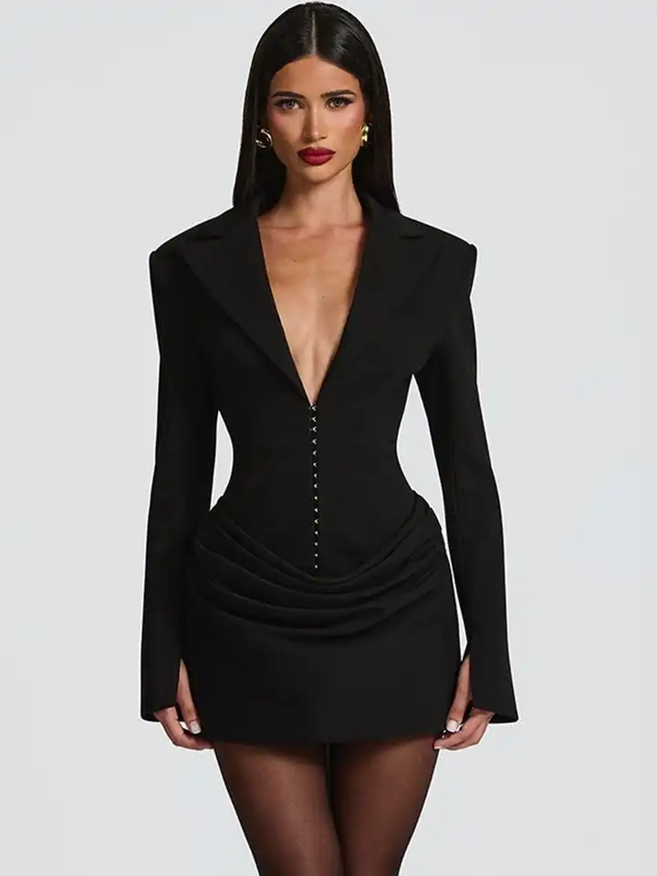 Buy LULU & SKY Women Plunged V-neck Ruched Bodycon Mini Dress - Dresses for  Women 38705217 | Myntra