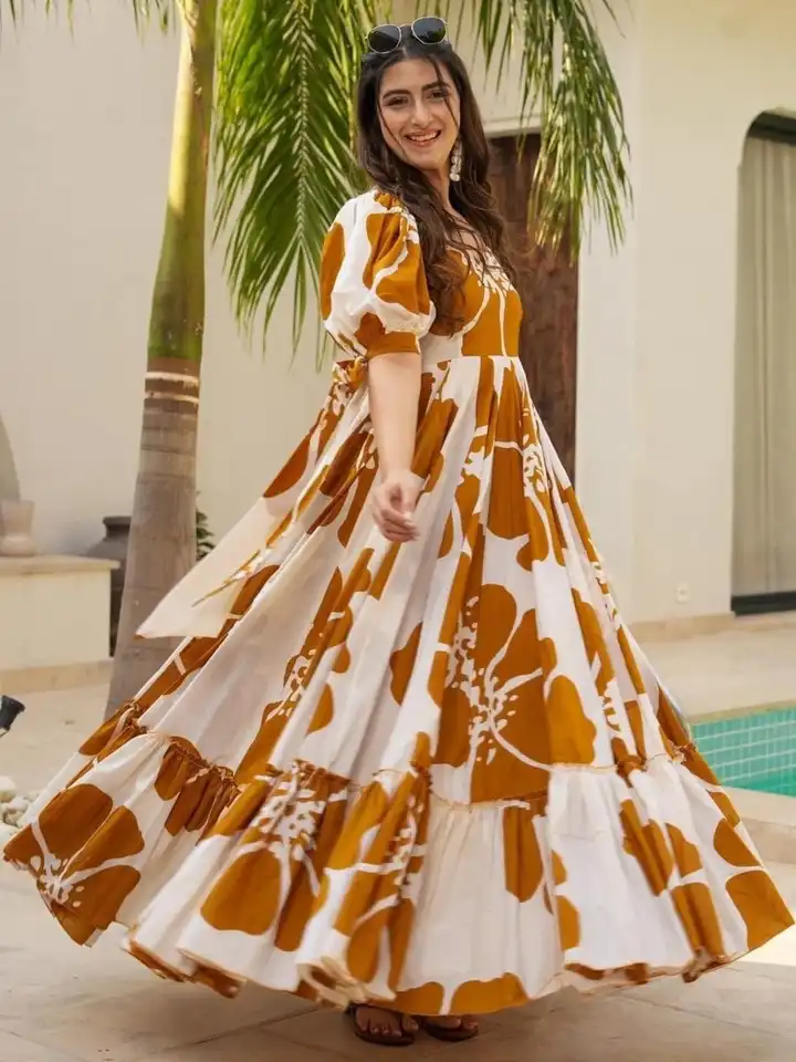 Buy GLOSIA DESIGN Floral Print Puff Sleeve Linen Fit & Flare Maxi Dress -  Dresses for Women 39007587 | Myntra
