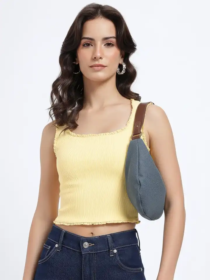 NKNIT rib mini tank top(navy、yellow) Buy Beige Signature Tank Top | Bonkers Corner