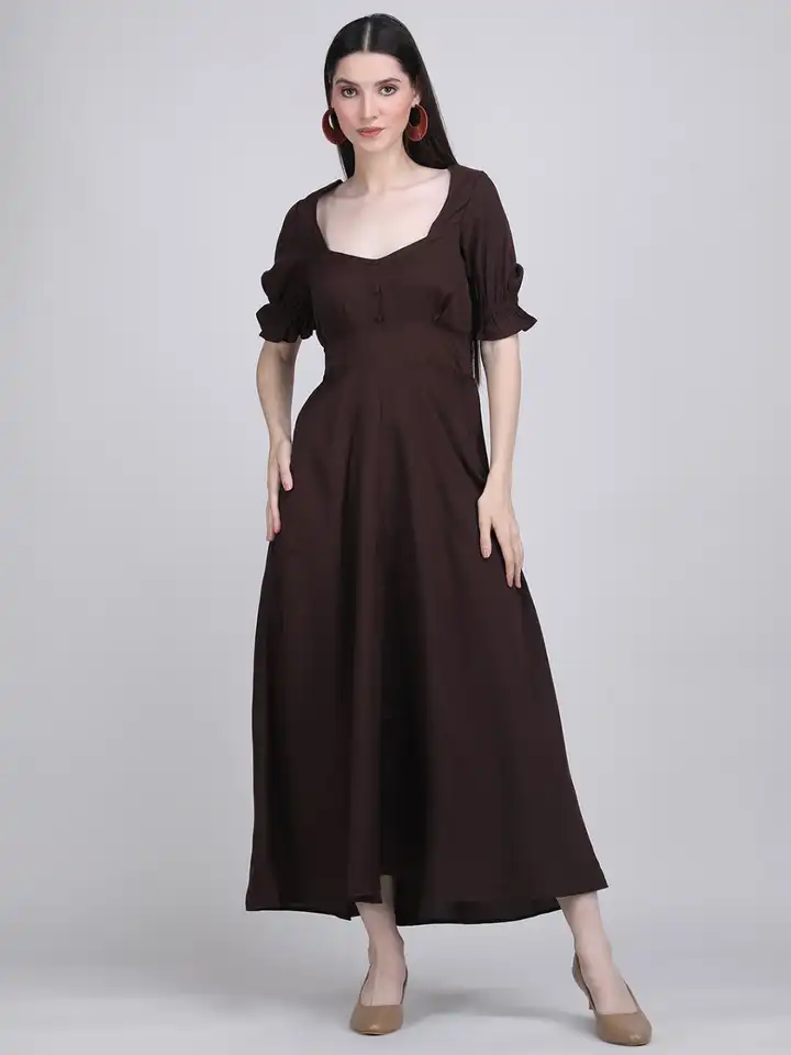 Buy THE BEHRUZ THEORY Women Puff Sleeve Crepe Fit & Flare Maxi Dress -  Dresses for Women 36954038 | Myntra