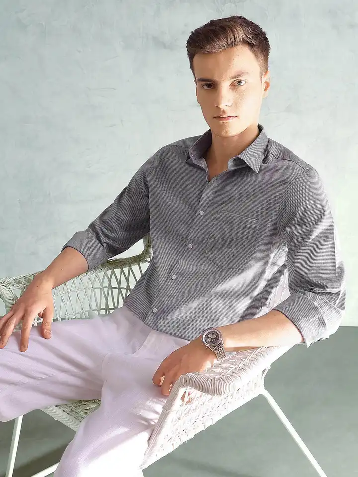 Buy Arrow Slim Fit Self Designed Spread Collar Pure Cotton Formal Shirt -  Shirts for Men 25154890 | Myntra