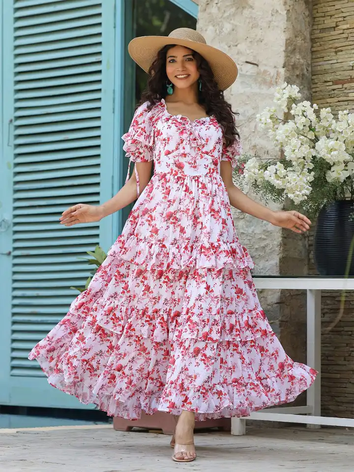 Buy NOUN Floral Print Flutter Sleeve Georgette Maxi Dress - Dresses for  Women 32804604 | Myntra